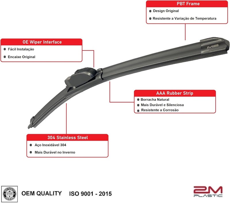 2M PLASTIC Front and Rear Wiper Blades For Honda PILOT 2023-2024 26" 22" 14" Premium All-Season OEM Quality - Image 4