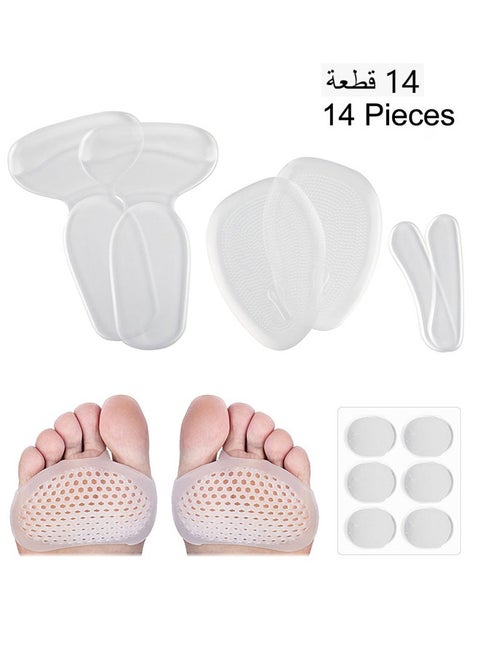 Heel Cushion Inserts and Metatarsal Pads for Women, 14 pieces heel inserts, Silicone Shoe Pads Insoles for High Heels, Blister Prevention for Too Big Shoes