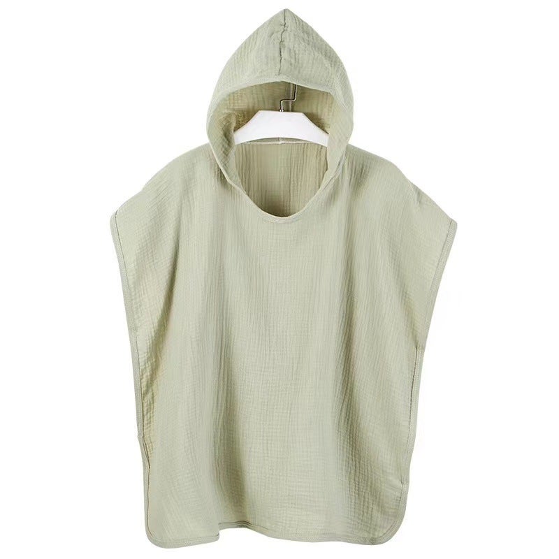 Cotton Gauze Hooded Poncho Towel for Kids [Thin] light green