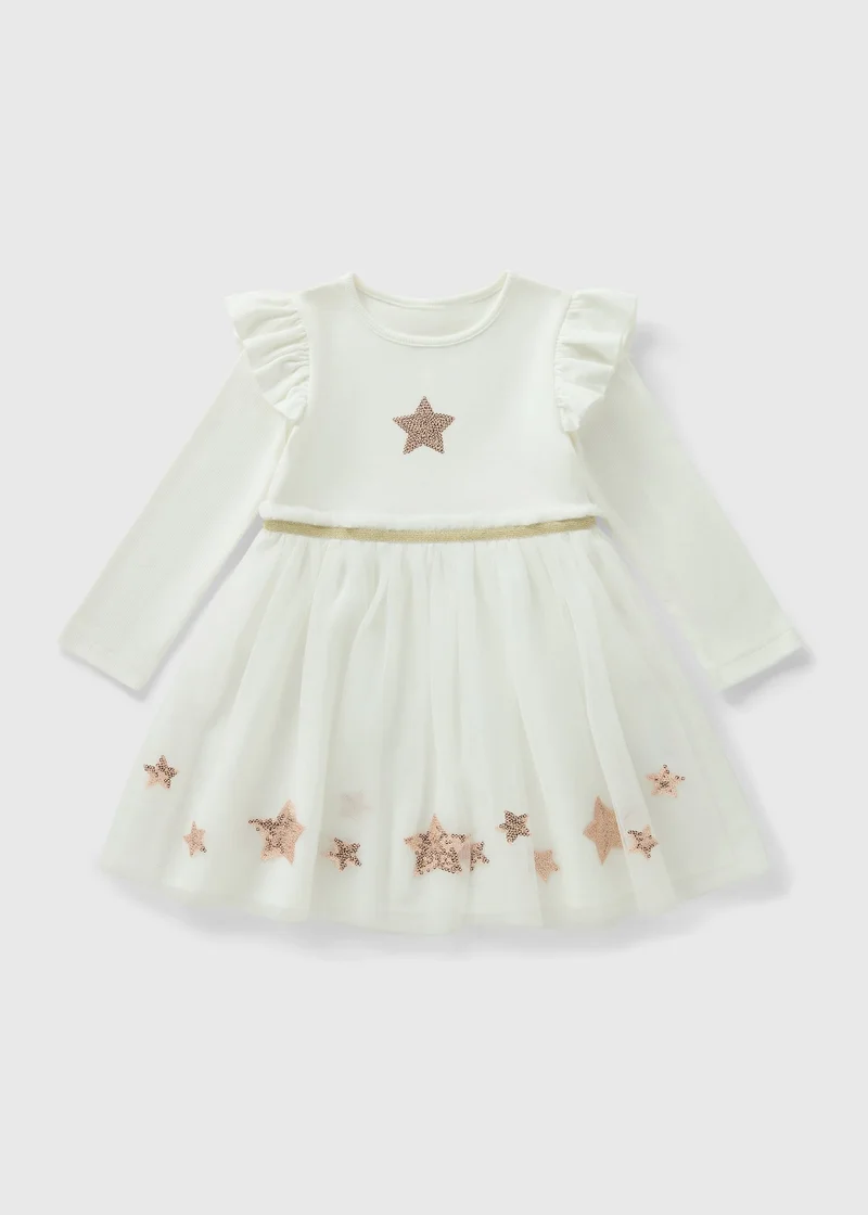 ماتلان Girls Cream Sequin Star Tutu Dress