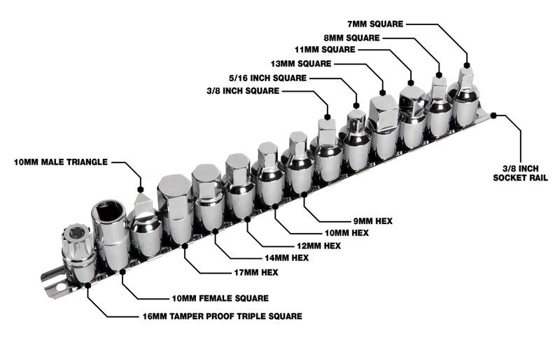 Performance Tool W54287 15-Piece Drain Plug Socket Set With 11mm & 13mm Square Drive For Subaru Differentials, Silver - Image 3