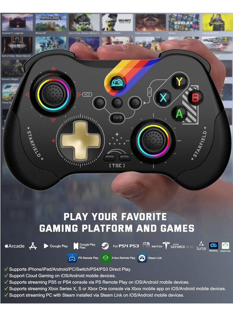 وحدة تحكم ألعاب متنقلة لأجهزة iPad/iPhone/Tablet، جهاز تحكم سحابي عن بعد لجهاز التحكم على iOS/Android، وحدة تحكم لاسلكية لـ Switch مع أزرار ماكرو/عصا تحكم هول/زناد هول/اهتزاز مزدوج (أسود نجمي) - Image 4