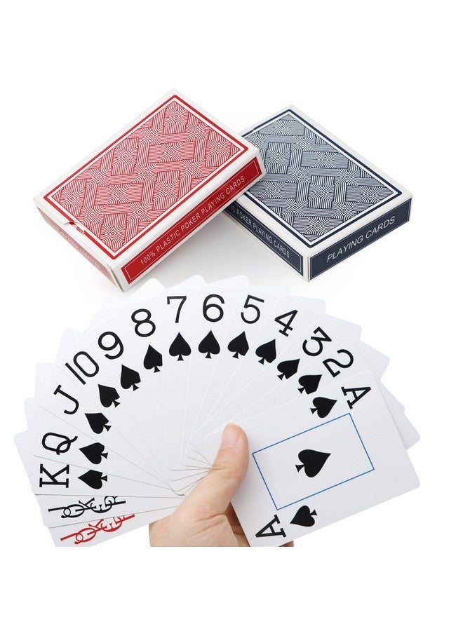 Neasyth Waterproof Plastic Playing Cardslarge Print Playing Cardsjumbo Index For Texas Hold'Em Blackjack Pinochle Euchre For Pool Beach Water Games(1 Pcs Blue+1 Pcs Red) - Image 1
