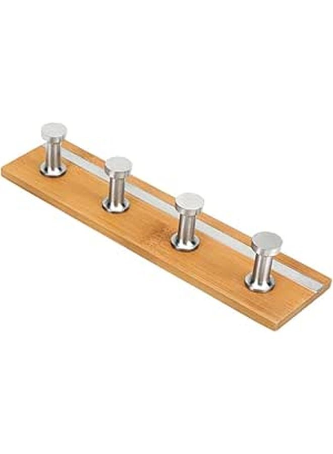 Heavy Duty Stainless Steel Adhesive Wall Mounted Rail Hanger With 4 Hooks For Bathroom Living Room Storage - Image 1