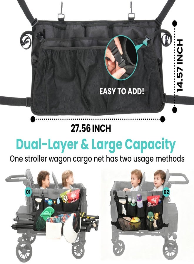 Viotiin Stroller Wagon Cargo Net and Organizer, Double-Layer with Extra Storage Space, Wagon Accessories with Larger Capacity and Foldable, Compatible with WONDERFOLD Wagon W2 & W4 (1 Pack) - Image 2