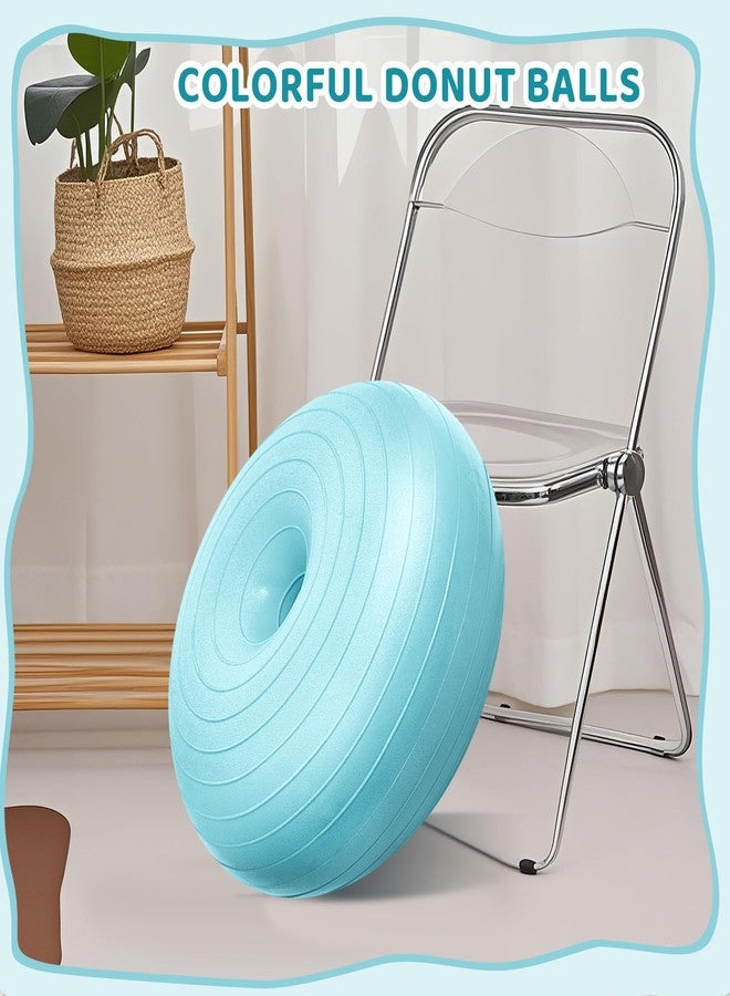 Lewtemi 1 Pcs Flexible Seating for Classroom 20 Inch Inflatable Yoga Ball Chair Large Donut Exercise Ball Chair Cushion Seat with Inflator for Kid Student Sensory Balance Home Office (Blue) - Image 5