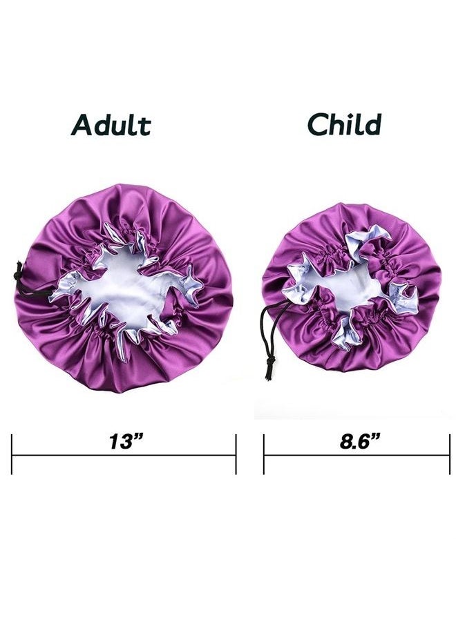 sent hair Mommy and Me Bonnet Set Satin Bonnet Sleep Cap Adjustable Hair Bonnet for Women and Baby,Kids,Toddler (0-3 Years Old) Curly Hair Cap Double Layer(Purple/Blue) 