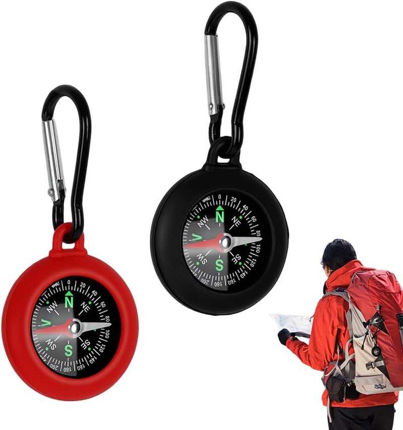 ELEPHANTBOAT 2pcs Mini Compass with Heavy Duty Carabiner Lightweight Outdoor Navigation Tool for Camping Hiking and Travel Accurate Direction for Adventurers-Mixed Colors - Image 1