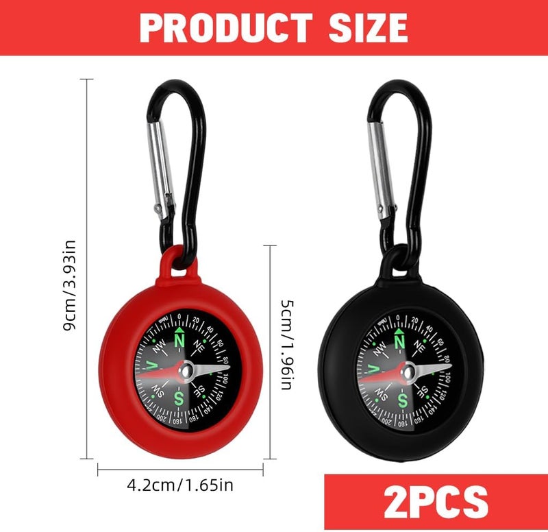 ELEPHANTBOAT 2pcs Mini Compass with Heavy Duty Carabiner Lightweight Outdoor Navigation Tool for Camping Hiking and Travel Accurate Direction for Adventurers-Mixed Colors - Image 2