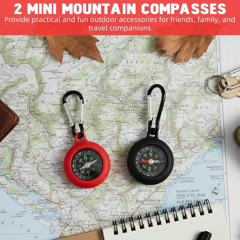 ELEPHANTBOAT 2pcs Mini Compass with Heavy Duty Carabiner Lightweight Outdoor Navigation Tool for Camping Hiking and Travel Accurate Direction for Adventurers-Mixed Colors - Image 3