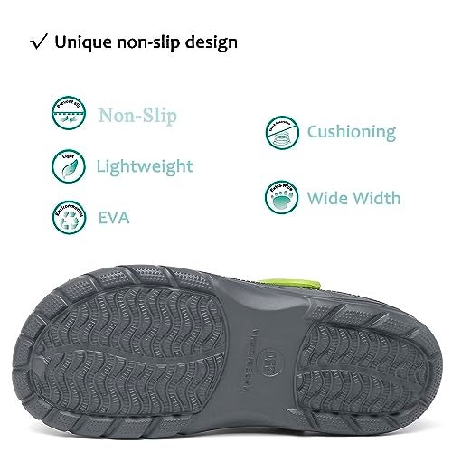 ChayChax Men's and Women's Arch Support Clogs Garden Shoes Slip-on Outdoor Beach Slippers with Removable Cushion Footbed, Black Grey, 9.5-10.5 Women/8-9 Men - Image 5