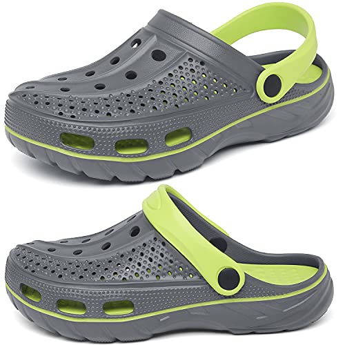ChayChax Men's and Women's Arch Support Clogs Garden Shoes Slip-on Outdoor Beach Slippers with Removable Cushion Footbed, Black Grey, 9.5-10.5 Women/8-9 Men - Image 2