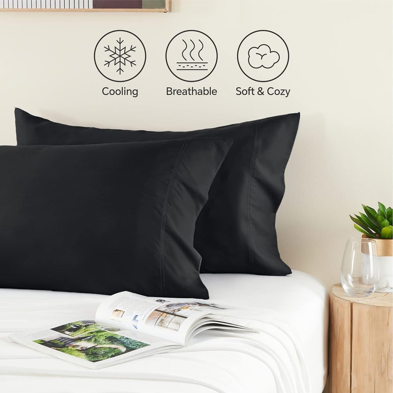 BEDELITE Quick assemble King Size Pillow Cases Set of 2, Rayon Derived from Bamboo, Cooling Pillow Cases for Hot Sleepers & Night Sweats, Breathable and Silky Soft Envelope Pillowcases(Black, 20"x36") Consistent single item quality - Image 4