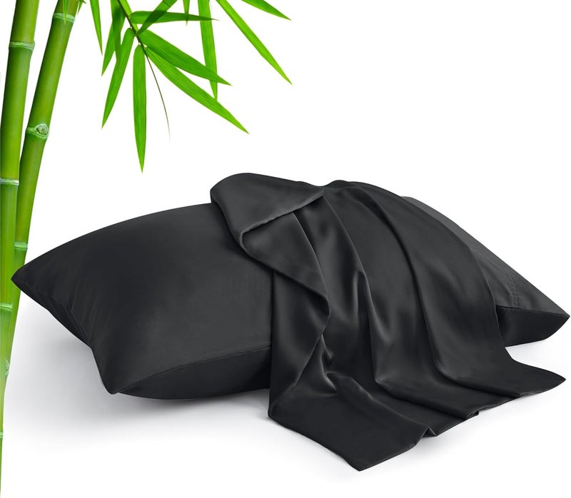 BEDELITE Quick assemble King Size Pillow Cases Set of 2, Rayon Derived from Bamboo, Cooling Pillow Cases for Hot Sleepers & Night Sweats, Breathable and Silky Soft Envelope Pillowcases(Black, 20"x36") Consistent single item quality - Image 1