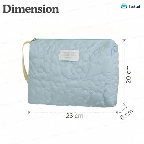 FunBlast Makeup Bag Travel Cosmetic Bag Cute Cotton Toiletry Bag Quilted Flower Organizer Bag Large Capacity Handheld Portable Storage Zipper Purse for Women (Blue) - Image 2