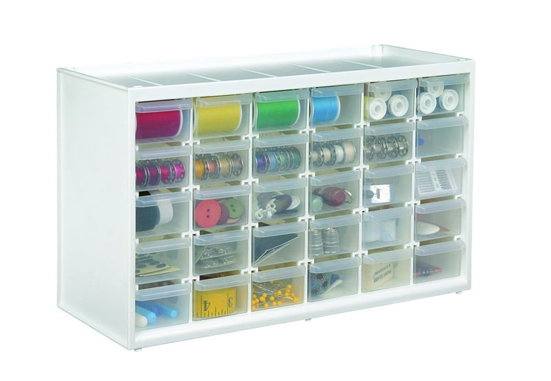 ArtBin 6830PC Store-In-Drawer Cabinets - Wall Mountable Storage Cabinet with 30 Drawers, Art & Craft Organizer, Clear/White - Image 1