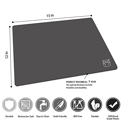 ZVP Flexible Plastic Cutting Board Set of 5 Gradient Color, Colorful Chopping Boards, BPA Free Mats, Non-Slip, Dishwasher Safe, 15x12 Inch, Gray Neutral Colors - Image 3