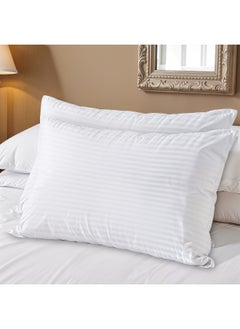 Rest Extra Smooth Stripe Pillow Standard Size 40X60Cm /15''X 24'' Light Weight White Back Sleeper Hotel Quality Pillow, Pack Of 2  - Image 1