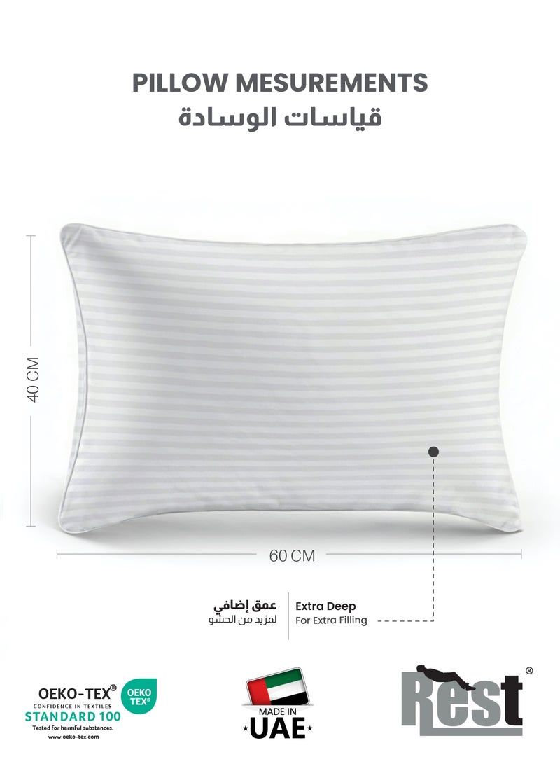 Rest Extra Smooth Stripe Pillow Standard Size 40x60cm /15''x 24'' Light Weight White Back Sleeper Hotel Quality Pillow, Pack of 2 - Image 2