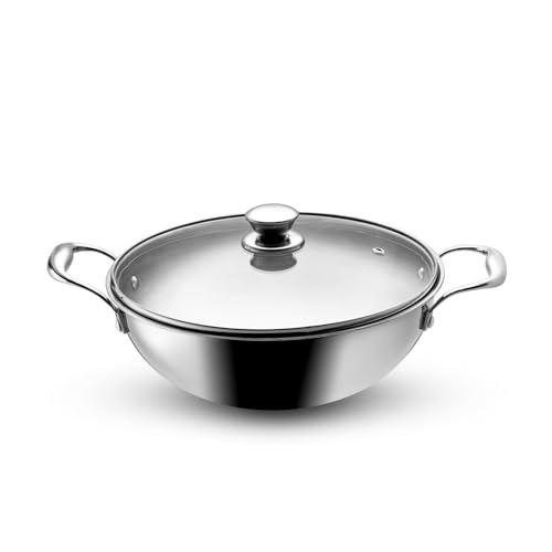VAYA Hautechef Triply Kadai, Stainless Steel Kadhai with Lid, 26cm, 3.5L, Heavy-Bottom, Induction & Gas Stove Friendly, Durable Cookware, 3-Layer Body for Healthy Cooking - Image 1