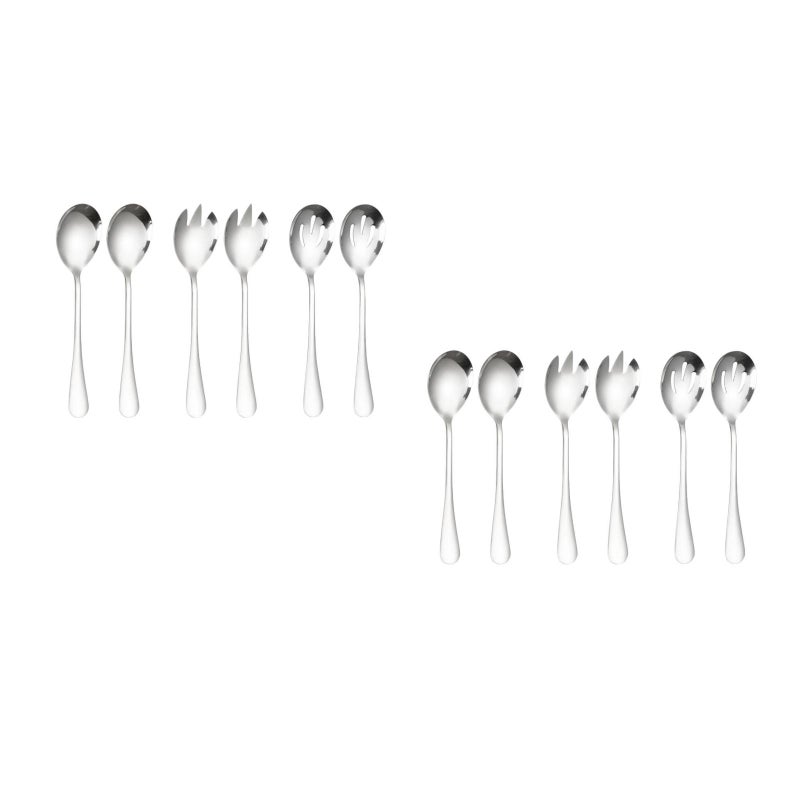 2 Sets Stainless Steel Serving Spoons Slotted Spoons Sporks Spoons - Image 1