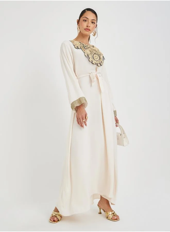 أميرة Amirah Embroidered Round Neck A-Line Jalabiya