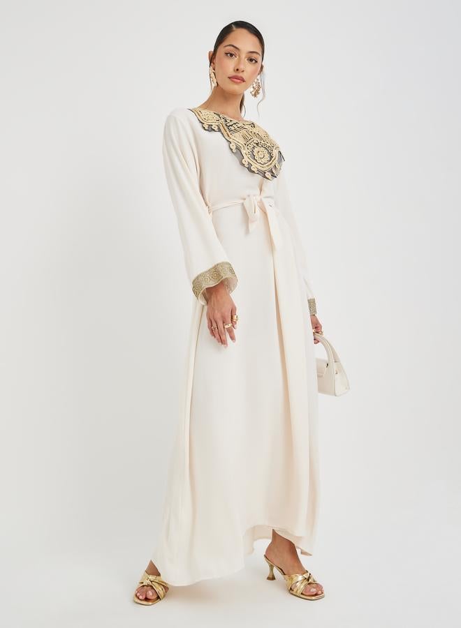 Amirah Amirah Embroidered Round Neck A-Line Jalabiya  - Image 1