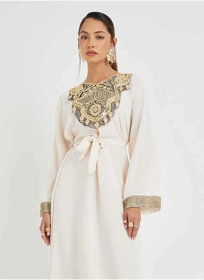 أميرة Amirah Embroidered Round Neck A-Line Jalabiya