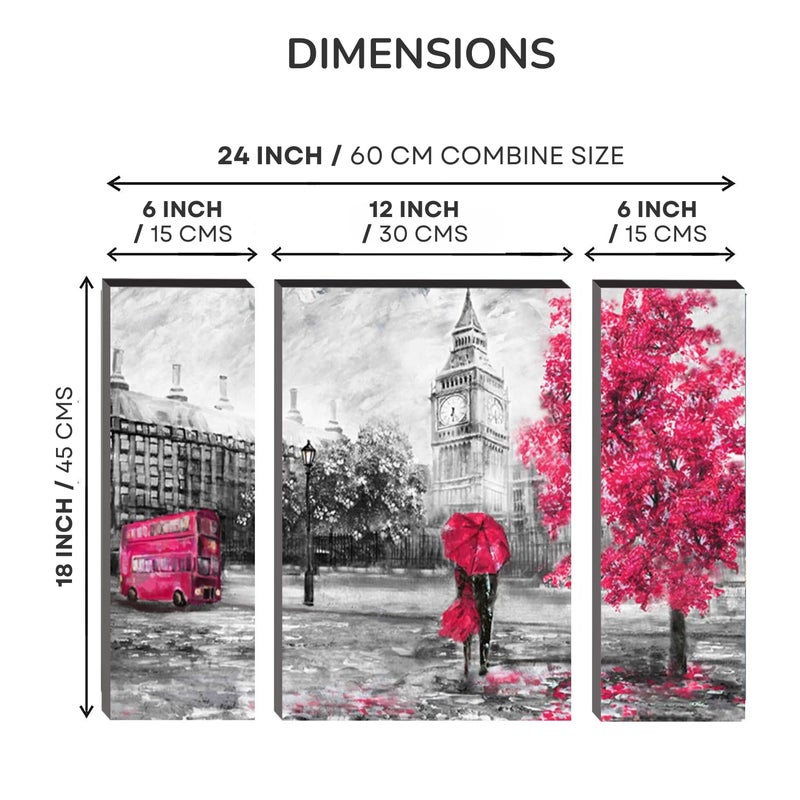 Masstone Romantic Painting For Bedroom Romantic Couple London Street View Wall Art 24x18 inch Couples Painting Set of 3 Couple Painting For Wall Decoration - Image 2