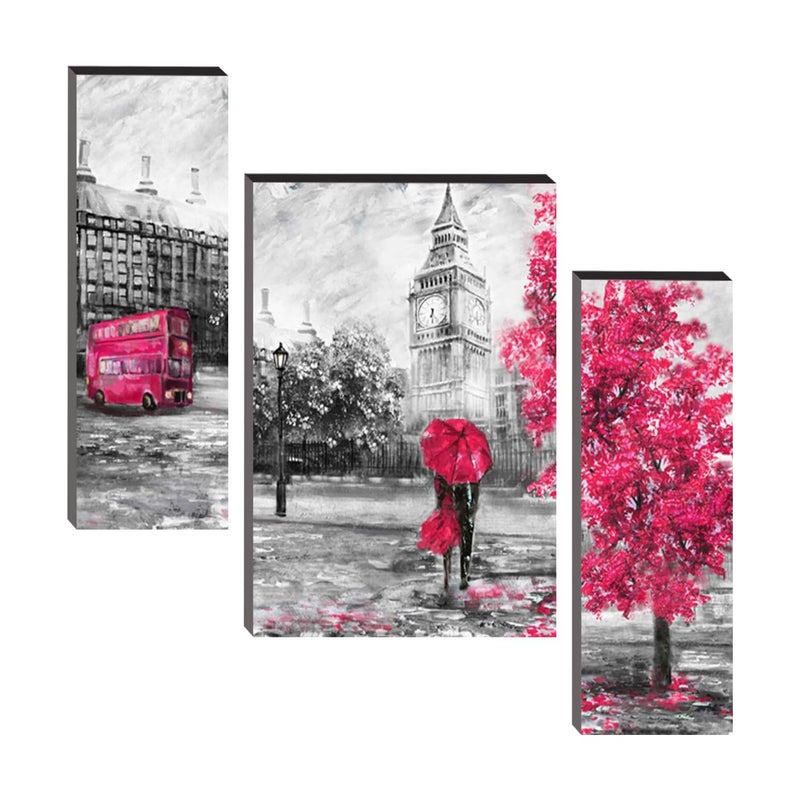 Masstone Romantic Painting For Bedroom Romantic Couple London Street View Wall Art 24x18 inch Couples Painting Set of 3 Couple Painting For Wall Decoration - Image 1