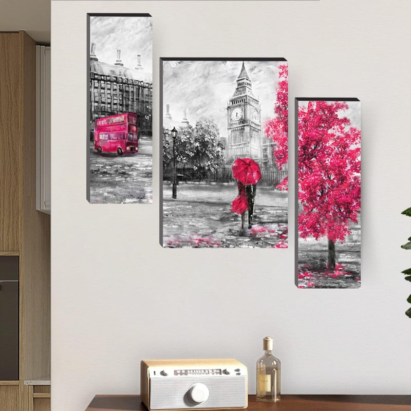 Masstone Romantic Painting For Bedroom Romantic Couple London Street View Wall Art 24x18 inch Couples Painting Set of 3 Couple Painting For Wall Decoration - Image 4