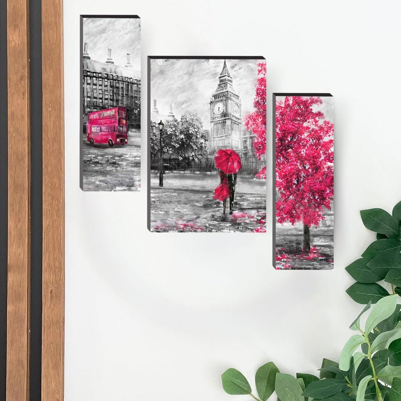 Masstone Romantic Painting For Bedroom Romantic Couple London Street View Wall Art 24x18 inch Couples Painting Set of 3 Couple Painting For Wall Decoration - Image 5