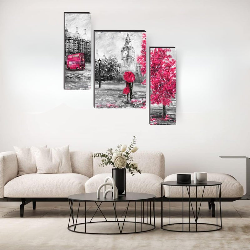 Masstone Romantic Painting For Bedroom Romantic Couple London Street View Wall Art 24x18 inch Couples Painting Set of 3 Couple Painting For Wall Decoration - Image 3