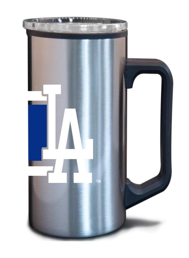 Logo Brands MLB Stripe Fusion Plastic Wall 15oz Stainless Steel Travel Mug (Los Angeles Dodgers)