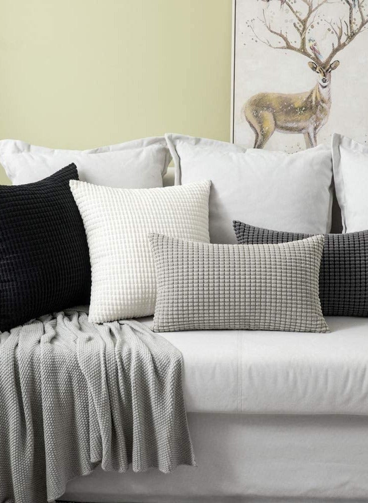 SOLARAE Throw Pillow Cover in Bright White, Corduroy Square Cushion Cover with Stripes for Bedroom Sofa Living Room of 2 Super Soft Velvet Decorative Throw Pillow Covers with Texture, 18x18 Inch - Image 5