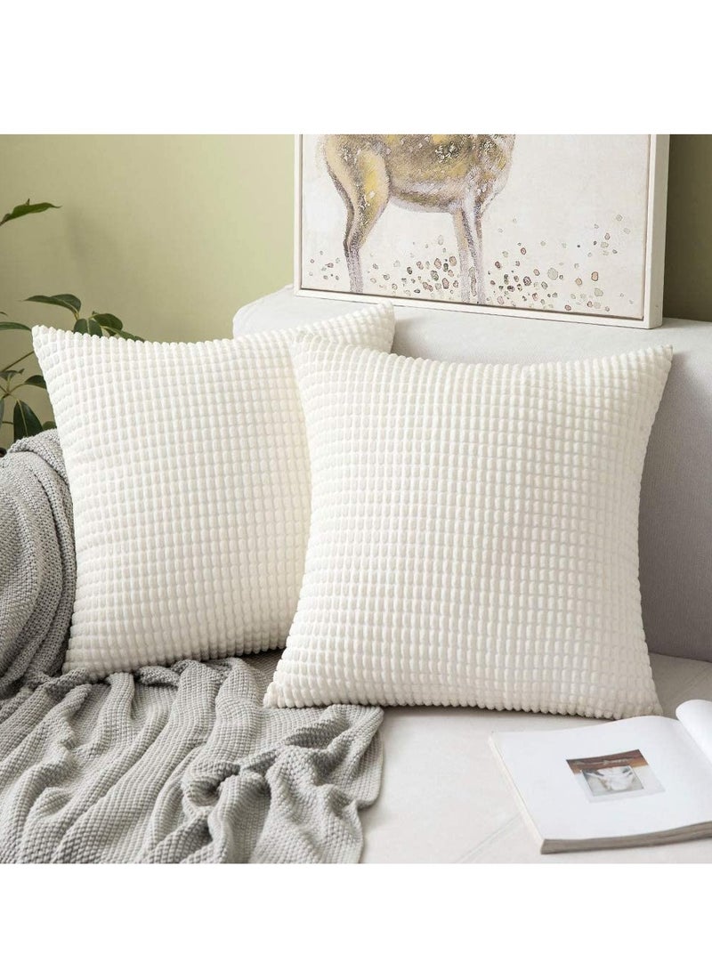 SOLARAE Throw Pillow Cover in Bright White, Corduroy Square Cushion Cover with Stripes for Bedroom Sofa Living Room of 2 Super Soft Velvet Decorative Throw Pillow Covers with Texture, 18x18 Inch - Image 1