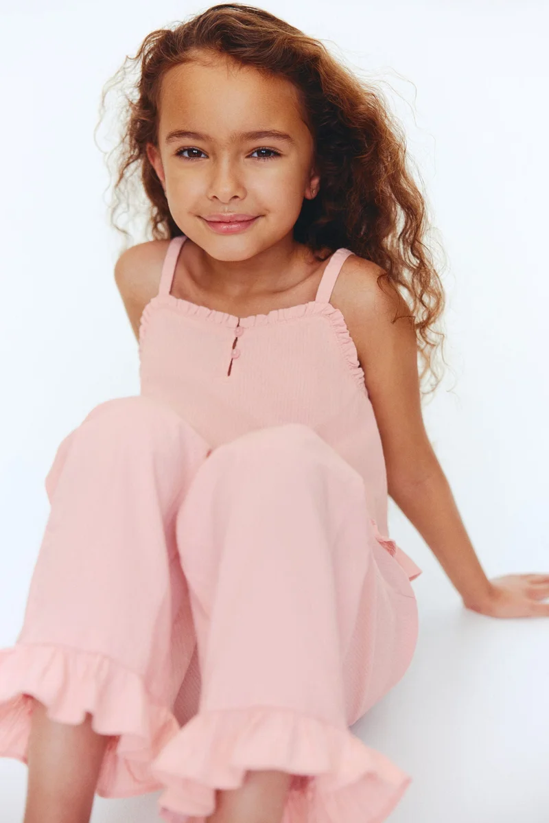 H&M 2-piece frill-trimmed seersucker set