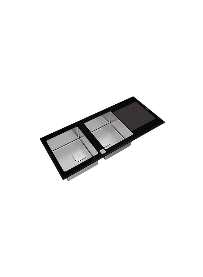 TEKA Auto Inset Pureline Glass Sink With Two Bowls And One Drainer Black Glass 1160x510x200mmmm - Image 3