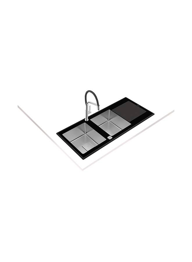 TEKA Auto Inset Pureline Glass Sink With Two Bowls And One Drainer Black Glass 1160x510x200mmmm - Image 2
