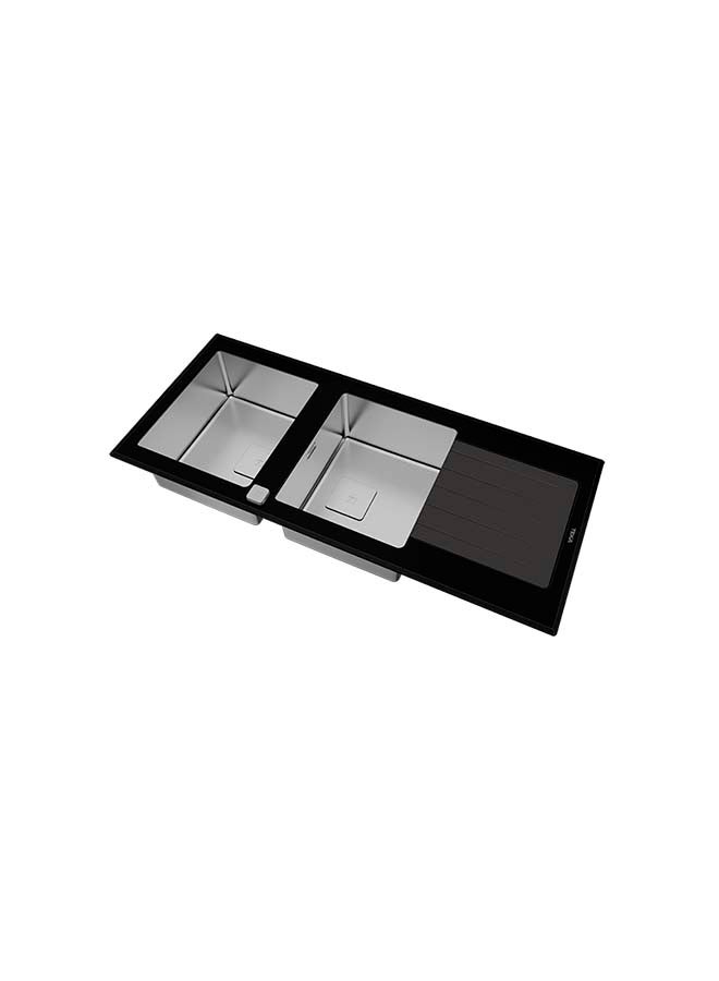 TEKA Auto Inset Pureline Glass Sink With Two Bowls And One Drainer Black Glass 1160x510x200mmmm - Image 4