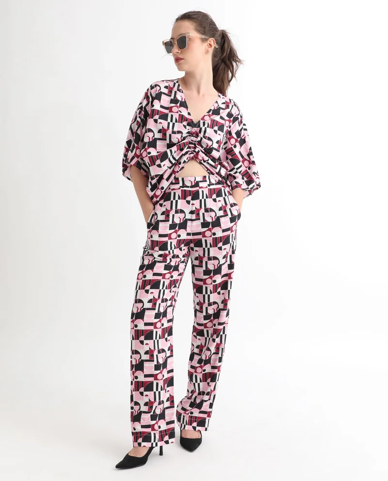 Rareism Women's Abstract Print Contemporary Tailored Trousers