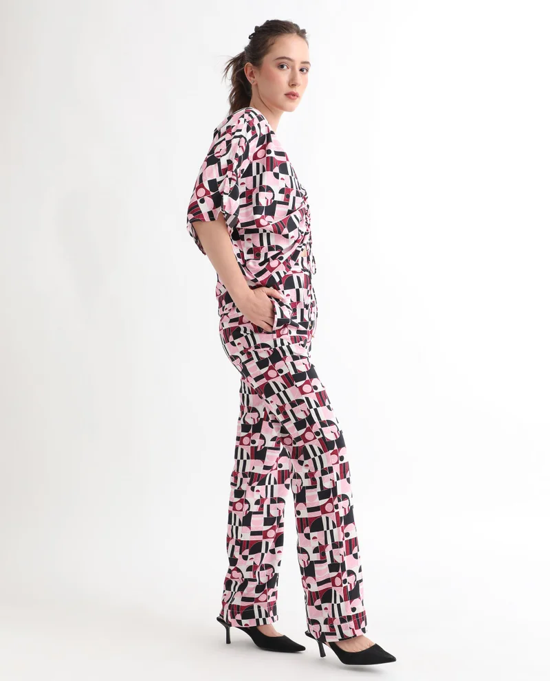 Rareism Women's Abstract Print Contemporary Tailored Trousers