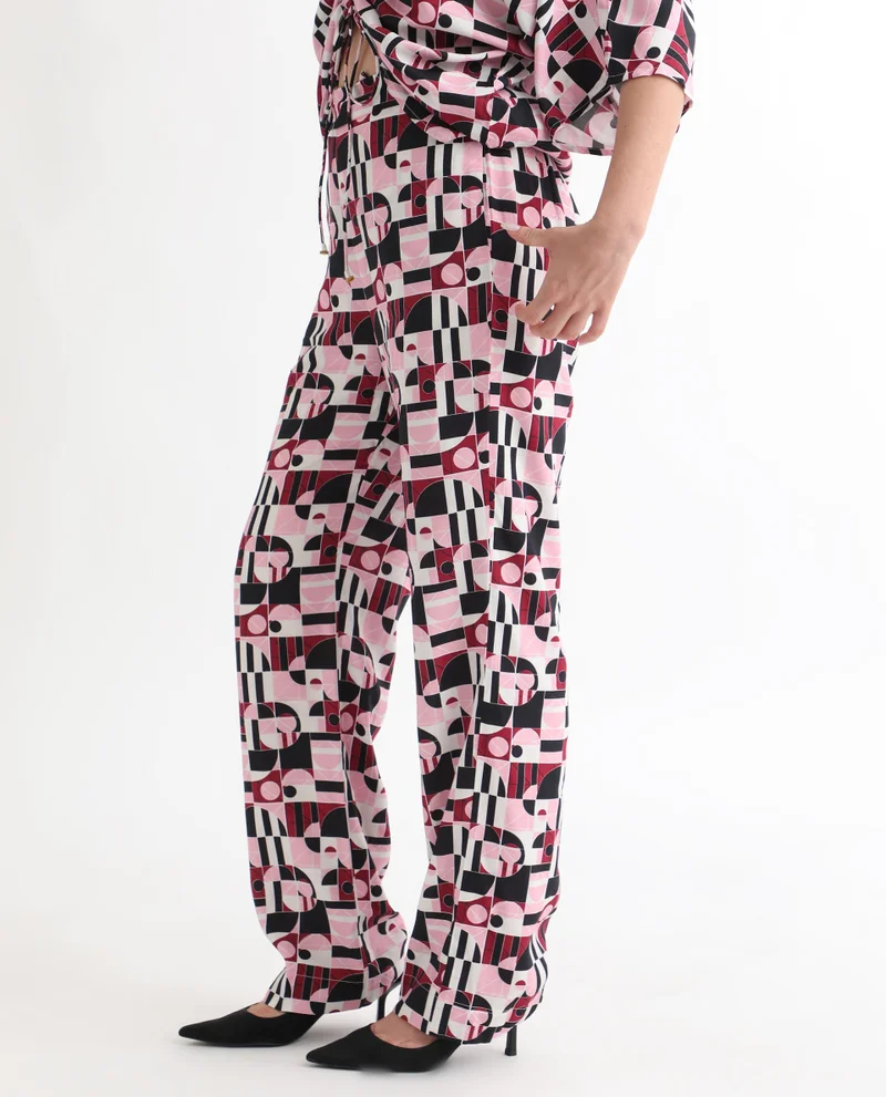 Rareism Women's Abstract Print Contemporary Tailored Trousers