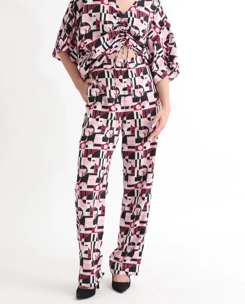 Rareism Women's Abstract Print Contemporary Tailored Trousers