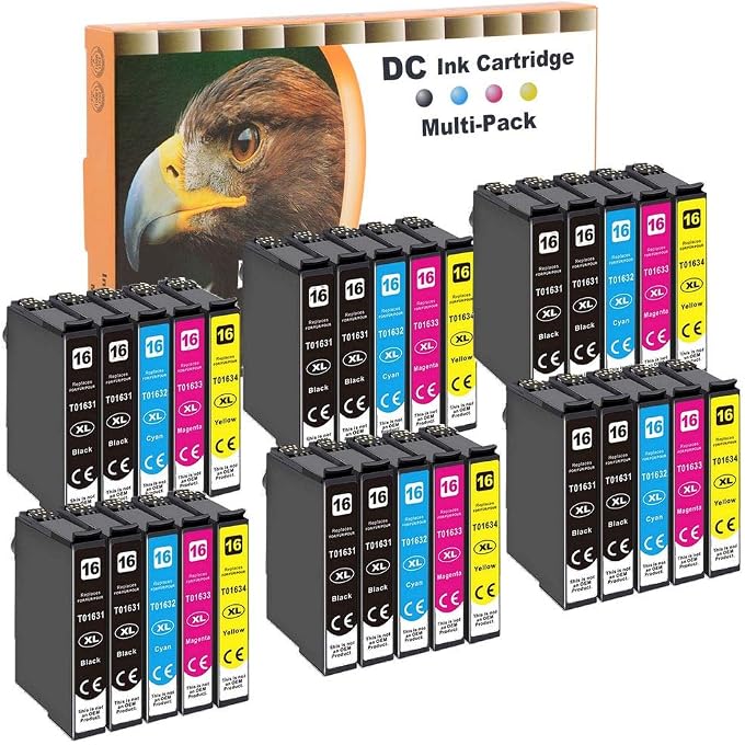 D&C 30x Replacement Ink Cartridges for 16 16XL for Workforce WF-2750 WF-2760 WF-2660 WF-2650 WF-2630 WF-2540 WF-2530 WF-2510 WF-2010 (12 Black / 6 Cyan / 6 Magenta / 6 Yellow)