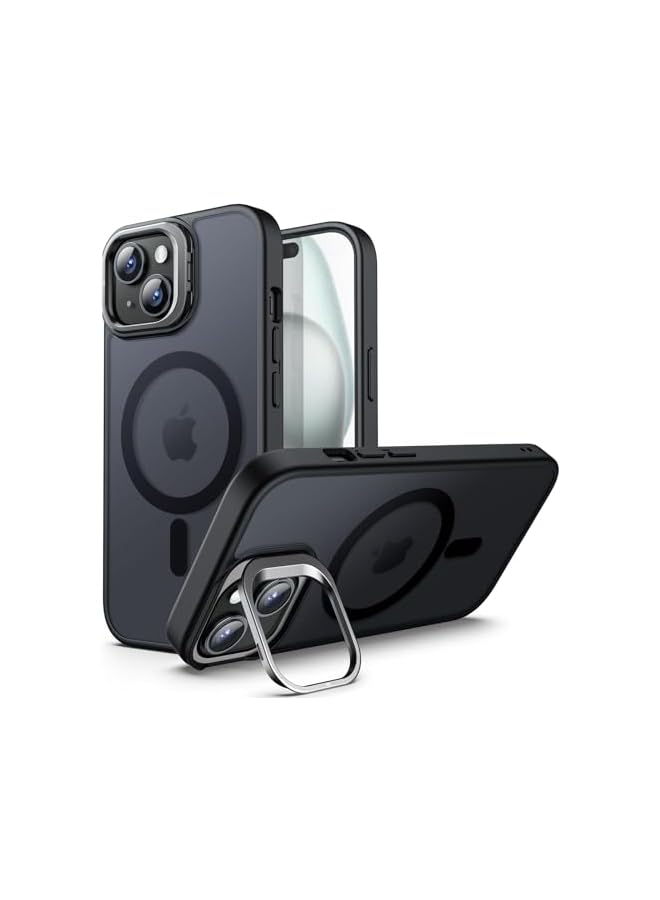 JETech Kickstand Case for iPhone 15 Plus 6.7-Inch Compatible with MagSafe, Built-in Adjustable Camera Stand, Translucent Matte Magnetic Back Slim Shockproof Phone Cover (Black) - Image 1