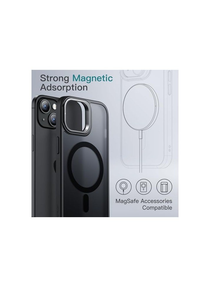 JETech Kickstand Case for iPhone 15 Plus 6.7-Inch Compatible with MagSafe, Built-in Adjustable Camera Stand, Translucent Matte Magnetic Back Slim Shockproof Phone Cover (Black) - Image 2