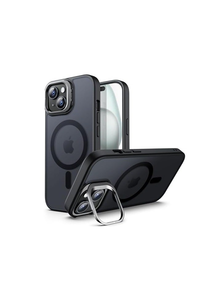 JETech Kickstand Case for iPhone 15 Plus 6.7-Inch Compatible with MagSafe, Built-in Adjustable Camera Stand, Translucent Matte Magnetic Back Slim Shockproof Phone Cover (Black) - Image 5