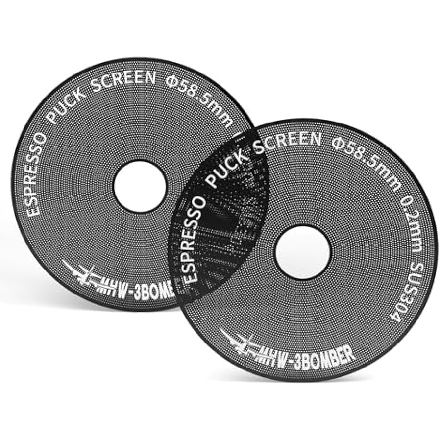 58.5mm Espresso Puck Screen 2Pcs, 0.2mm Ultra-Thin Espresso Puck with Round Hole, 58.5mm Reusable Titanium Coating Metal Coffee Filter Compatible with La Marzocco/Gaggia FG7049B-OS