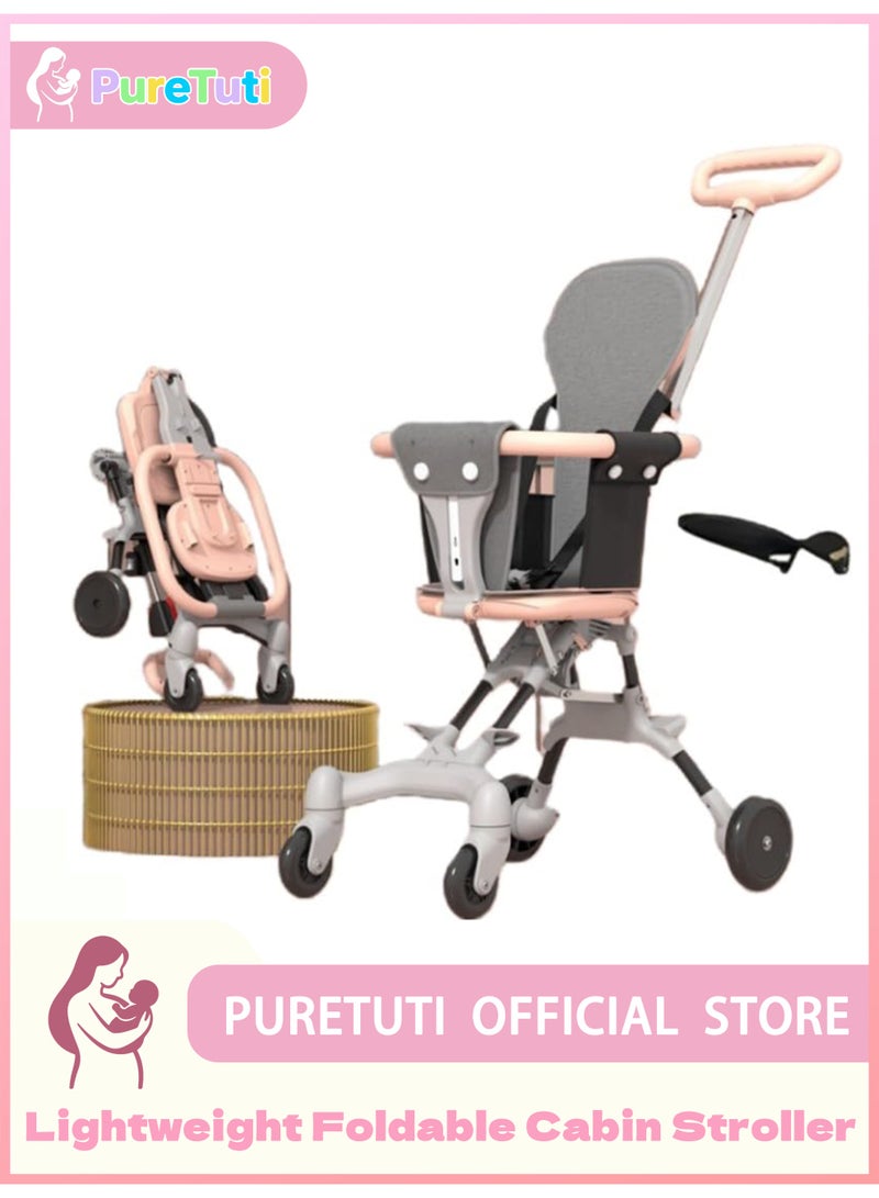 PureTuti Baby Stroller Professional Foldable 4 Wheels Ergonomic Adjustable Infant Carriage for 1 to 6 Years Old, Portable Folding Lightweight Baby Stroller Compact Stroller Airplane Travel Newborn must haves,Nursery (pink) - Image 1